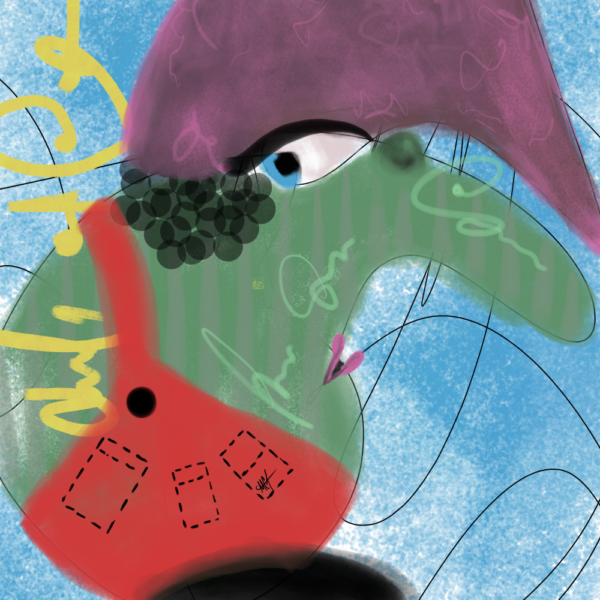 Abstract portrait with bold shapes and a vibrant color palette. A striking image featuring a unique artistic style.