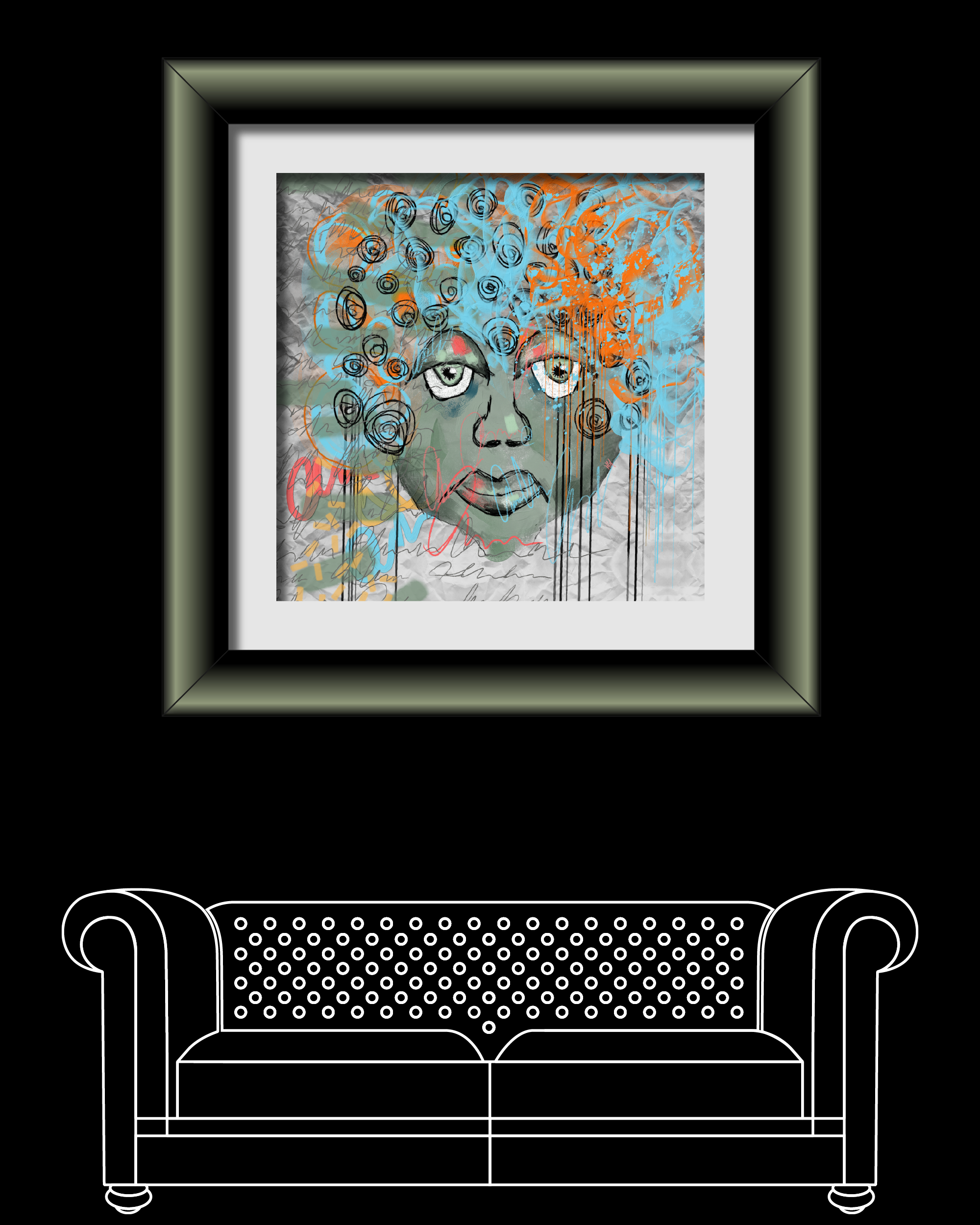 A painting depicts a woman with a disgruntled expression. Her hair is messy and she appears annoyed at waking up early.