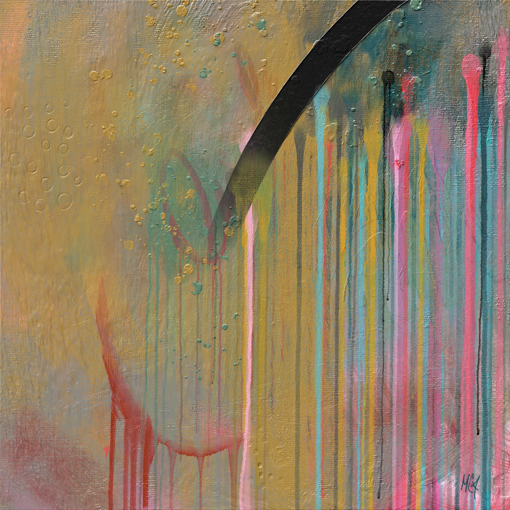 A textured, modern abstract painting. I used layering techniques to enrich the surface, creating significant visual interest and allowing for spontaneous expression through a wide range of vibrant colors. A work full of energy and spontaneity.