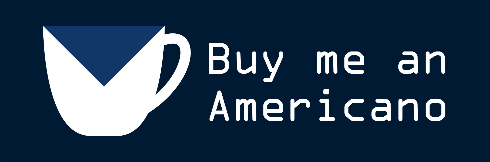 Buy me an Americano. a coffee mug in white on a dark blue background, a triangle in lighter blue on top, center of the mug. 