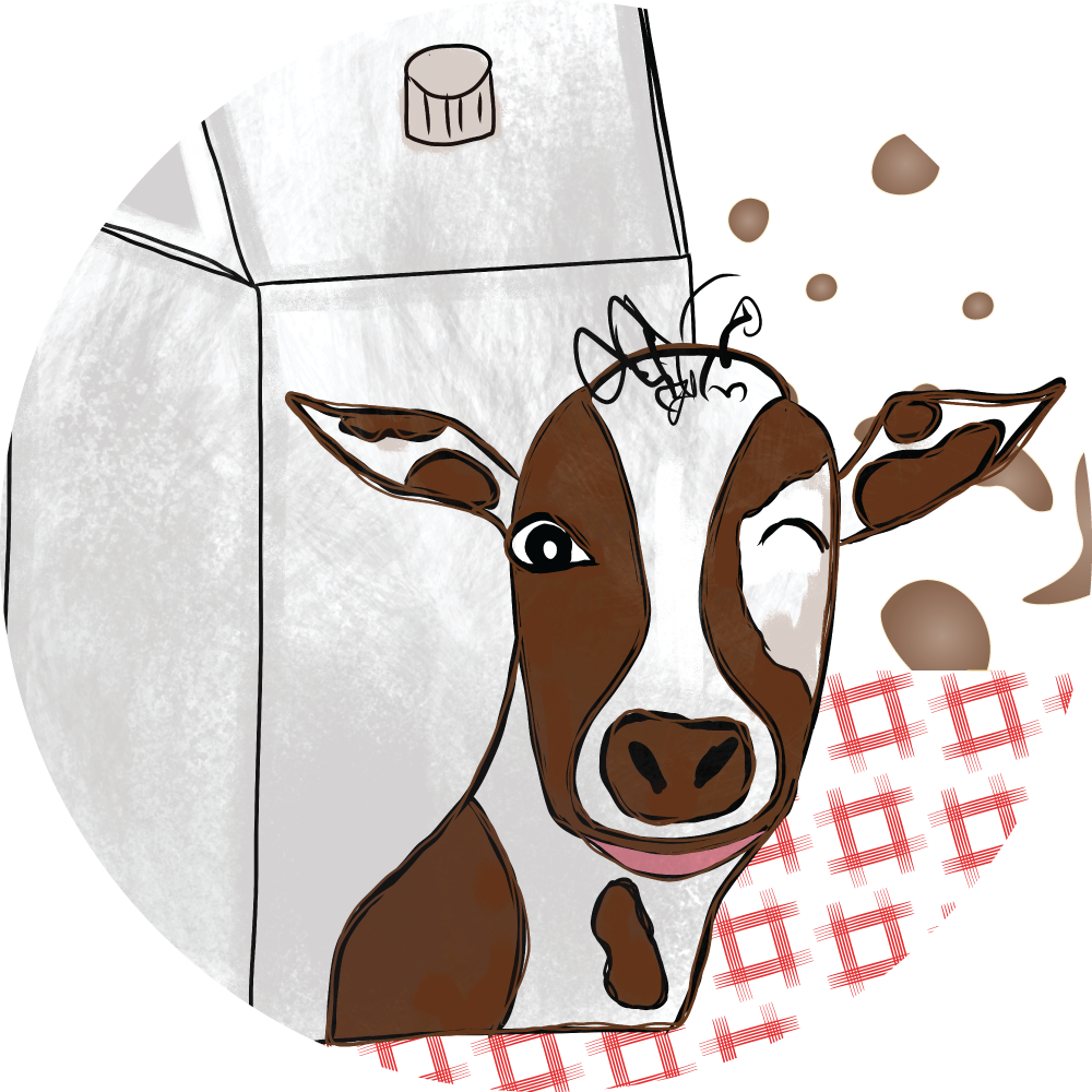 Preview of the book Chant-Pignon by Marie-Claude Asselin. A 3d cow on a milk cartoon.